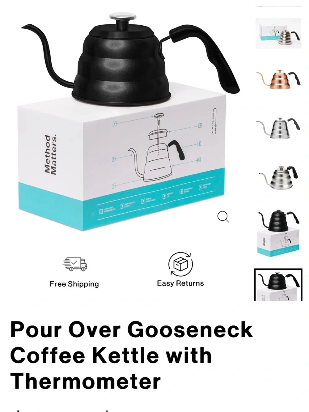 Pour Over Gooseneck Coffee Kettle with Thermometer - Black and ceramic coffee